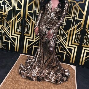 Custom Made Prom Dress Black and Gold